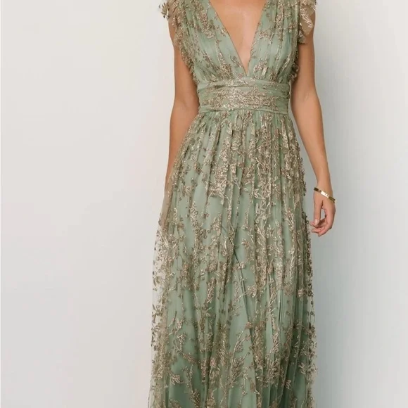 Baltic Born Sage Maxi Dress with Gold Embroidery - Picture 3 of 6